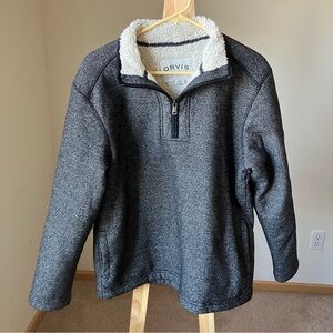 3 for $30 🎁 Orvis Men's Brighton 1/4 Zip Sweater Sherpa-Lined Pullover Charcoal